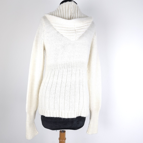Express Cable Knit Cream Baby Doll Alpaca/wool Blend Hooded Sweater Size L - Picture 3 of 10